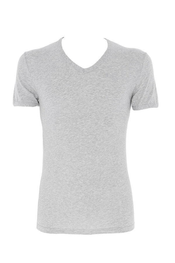 Womensecret Men's short sleeve thermal T-shirt with a V-neck Grau