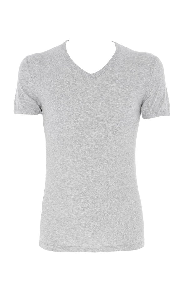 Womensecret Men's short sleeve thermal T-shirt with a V-neck grey