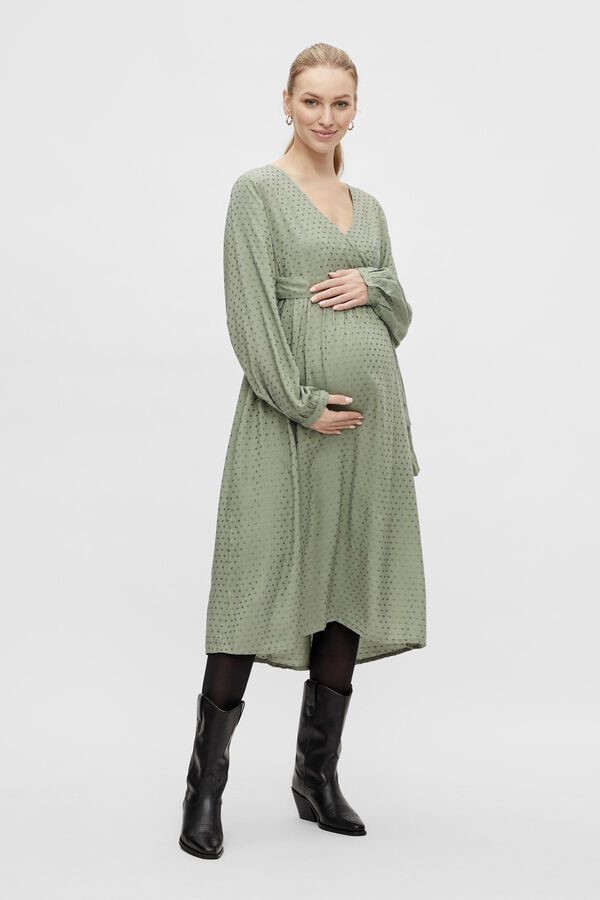 Womensecret Vestido maternity cruzado midi manga larga  verde