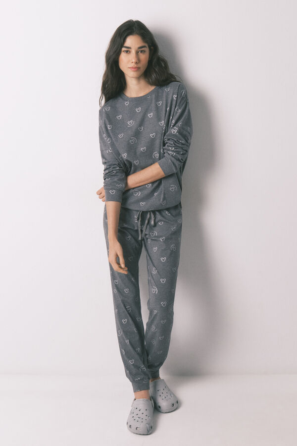 Women'secret Long pyjamas 100% cotton grey Mickey logo grey