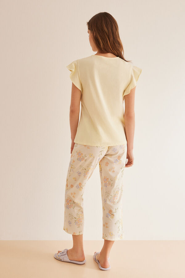 Womensecret Pyjama 100 % Baumwolle Blumen Gelb mit Print
