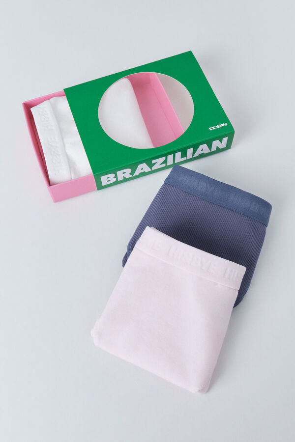 HI&BYE Pack of 3 Brazilian panties in blue, white, and pink white