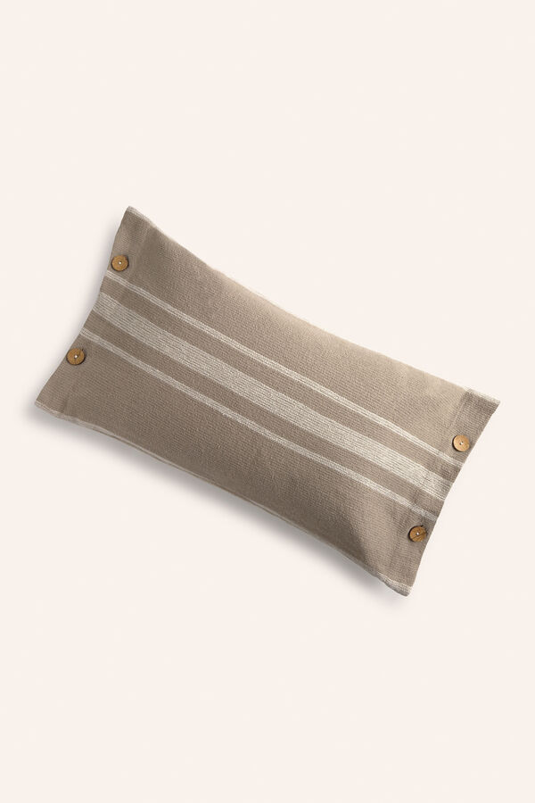 Calma House Funda de coj&iacute;n rectangular a rayas crudas con botones Sorento beige