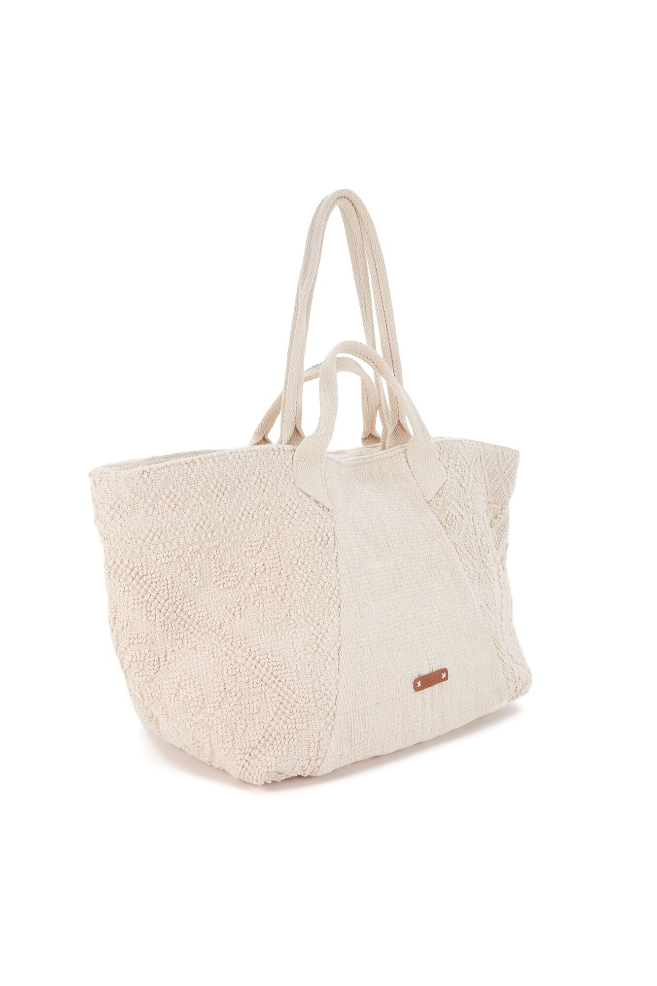 Abbacino  Mala de praia em algod&atilde;o bordada bege