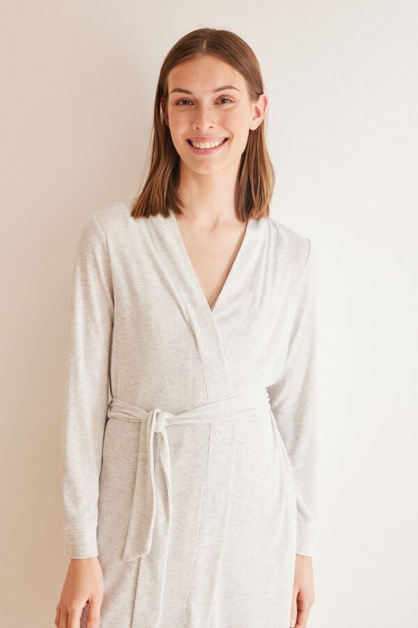 Womensecret Grey long-sleeved midi robe  Siva