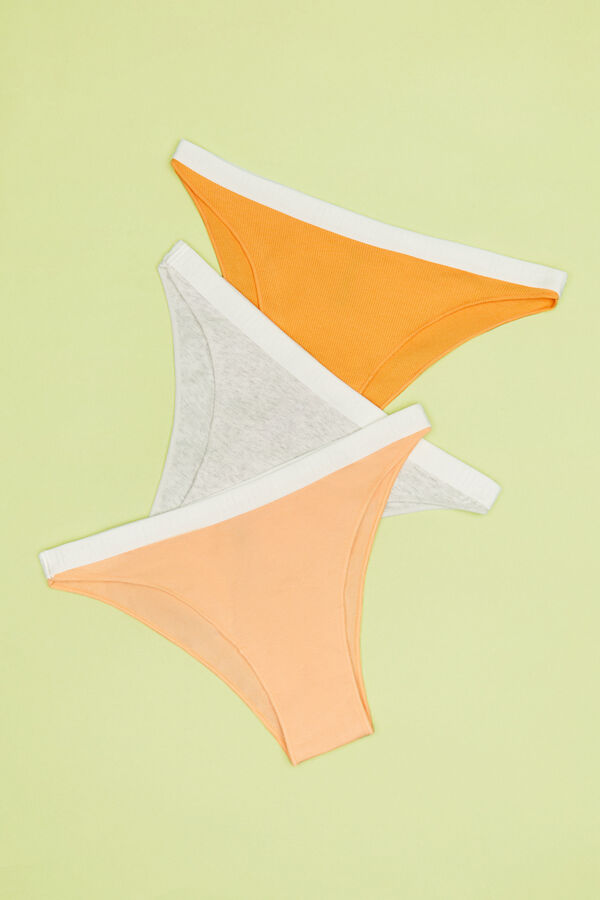 Womensecret 3er-Pack Brazilian Slips Baumwolle Logo Grau und Orangetöne 
