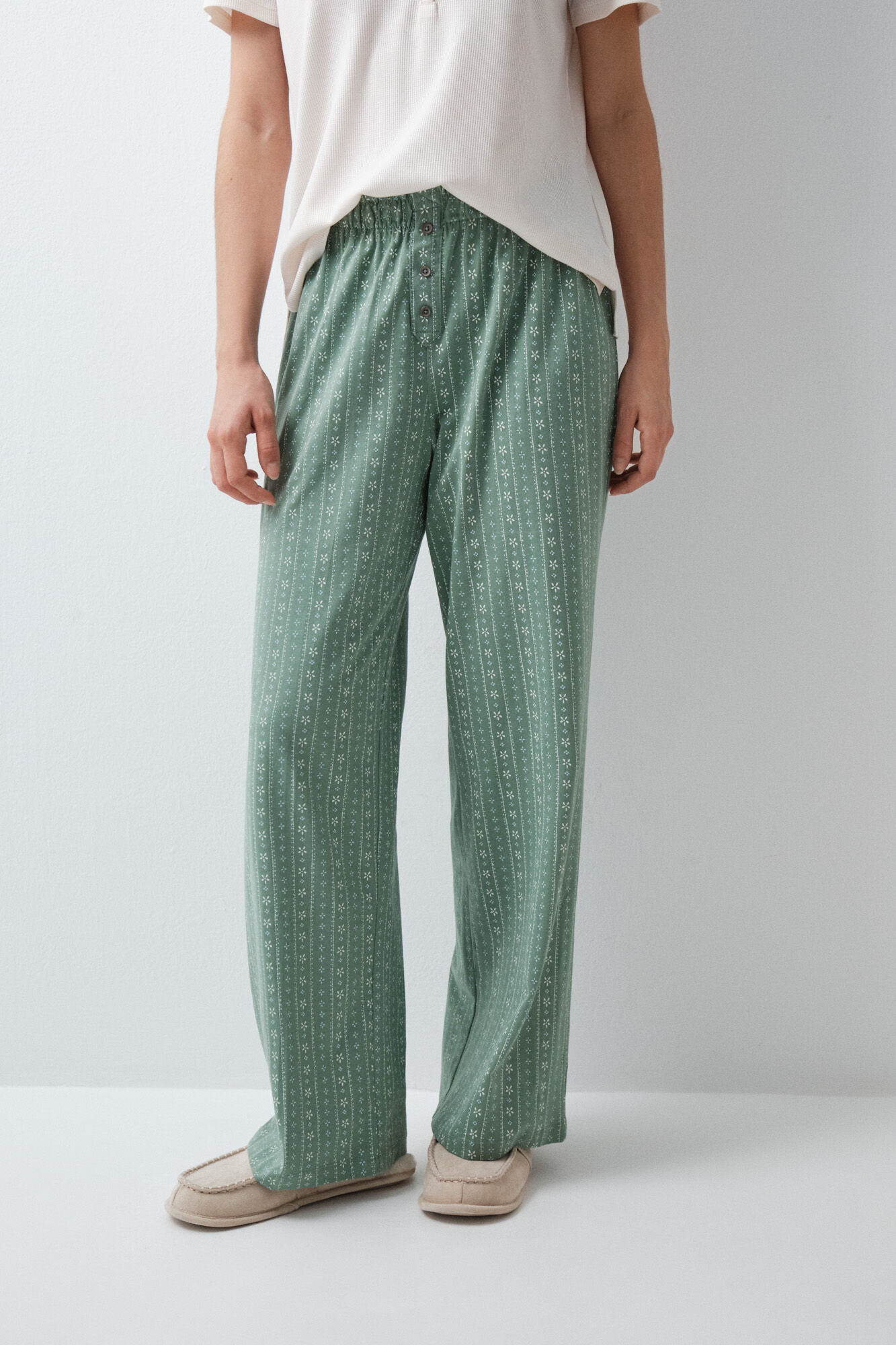 Women'secret Cal&ccedil;a comprida de algod&atilde;o com estampado floral verde