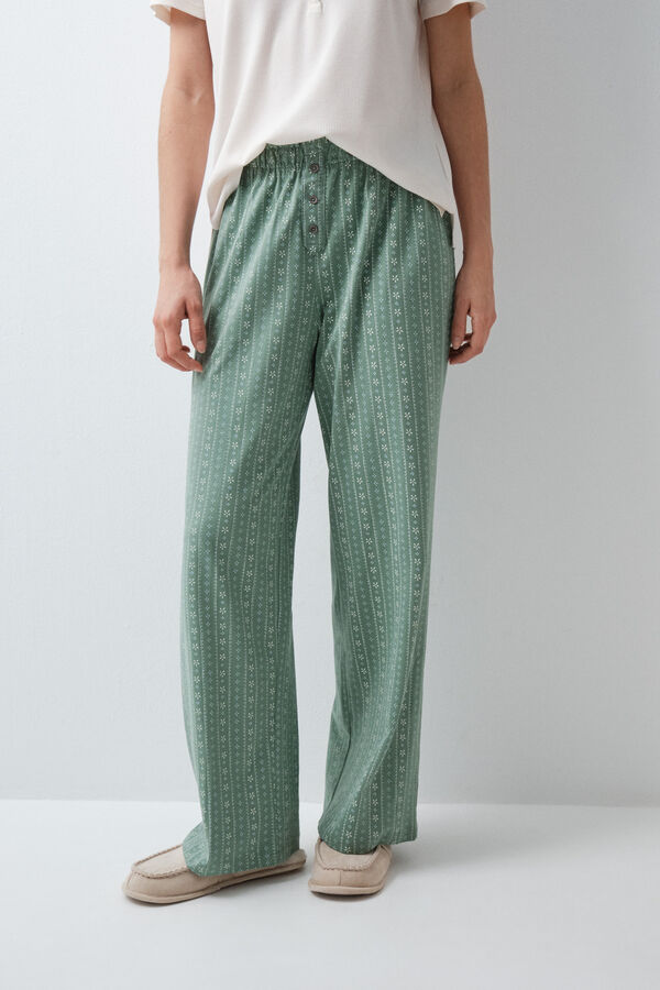 Women'secret Green cotton floral long trousers green