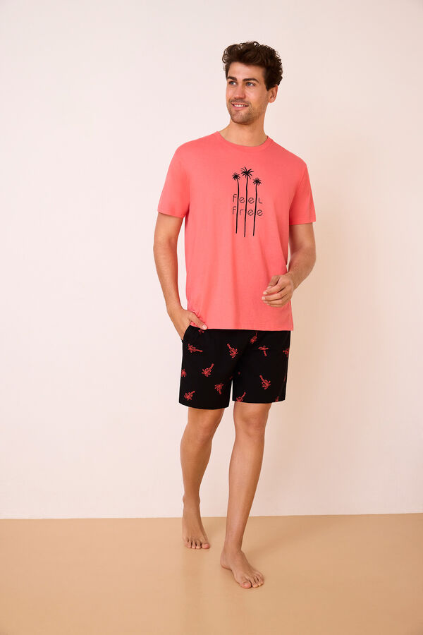 Promise Pijama corto palmeras 100% algod&oacute;n rojo