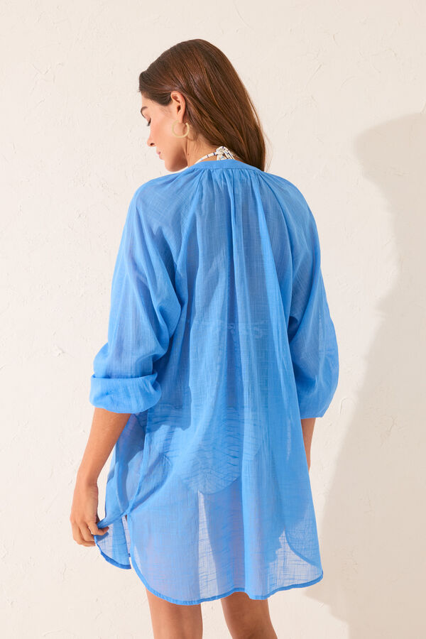 Women'secret Hellblaue Tunika aus 100 % Baumwolle Blau