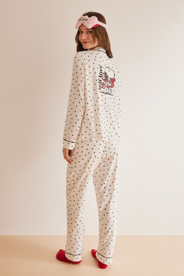 Womensecret Snoopy-mintás, inges pizsama 100% pamutból fehér