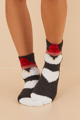 Women'secret Fluffy penguin socks grey