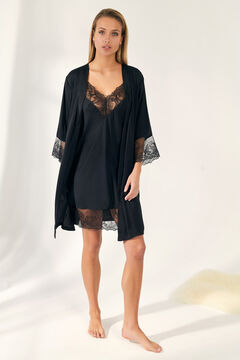 Womensecret Robe elegante quimono cetim e renda preto