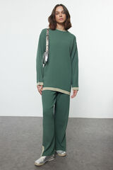 Trendyol Malha de cal&ccedil;a e T-shirt de malha com vivo  verde