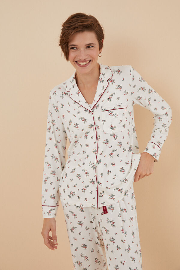 Womensecret Pyjama chemise fleurs blanc