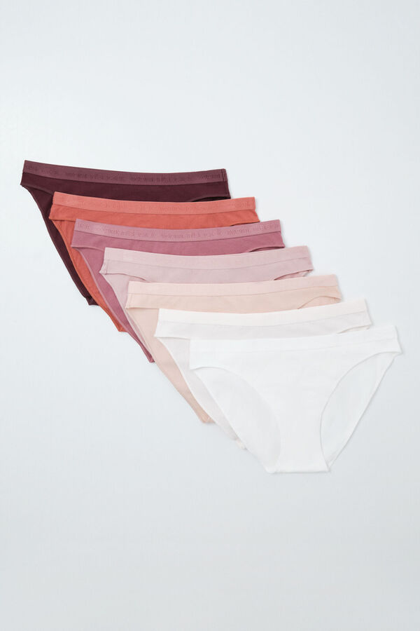 Women'secret Pack 7 bragas cl&aacute;sicas algod&oacute;n lisas logo white