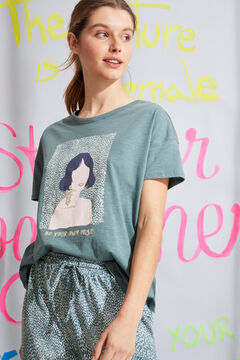 Womensecret Long green printed organic cotton pyjamas green