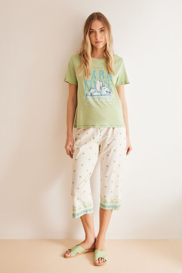 Womensecret 100% pamucna Capri pidžama s palmama Zelena