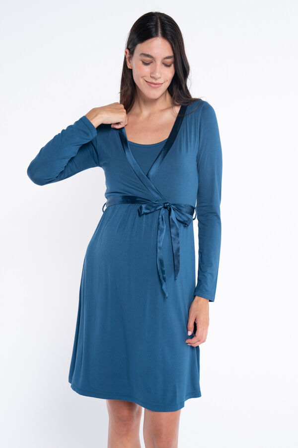 Ohma! Breastfeeding nightgown with satin ribbon blue