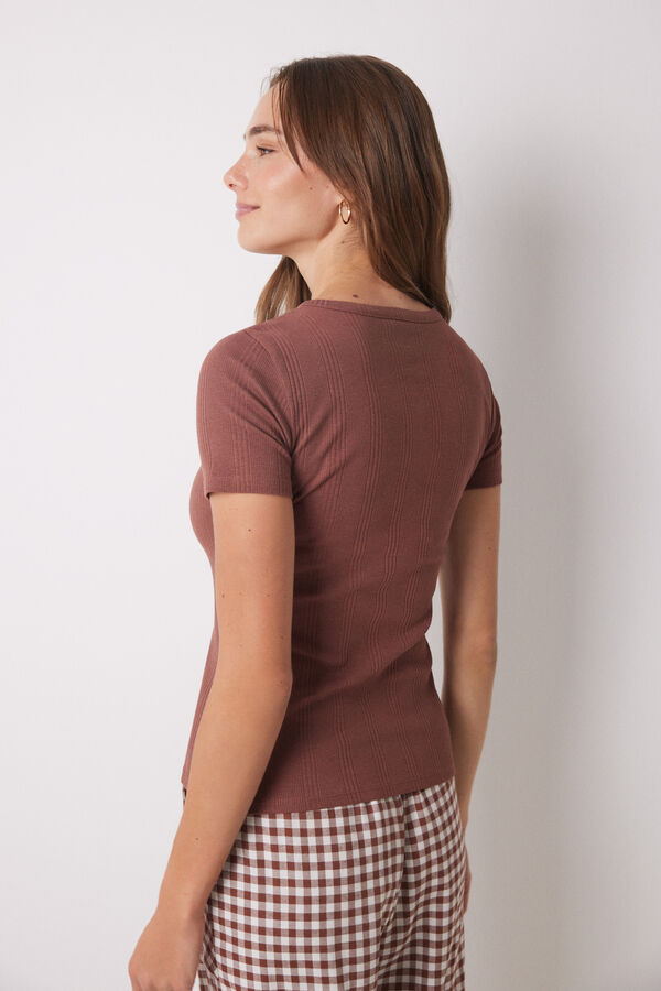 Womensecret Brown ribbed short sleeve t-shirt nude