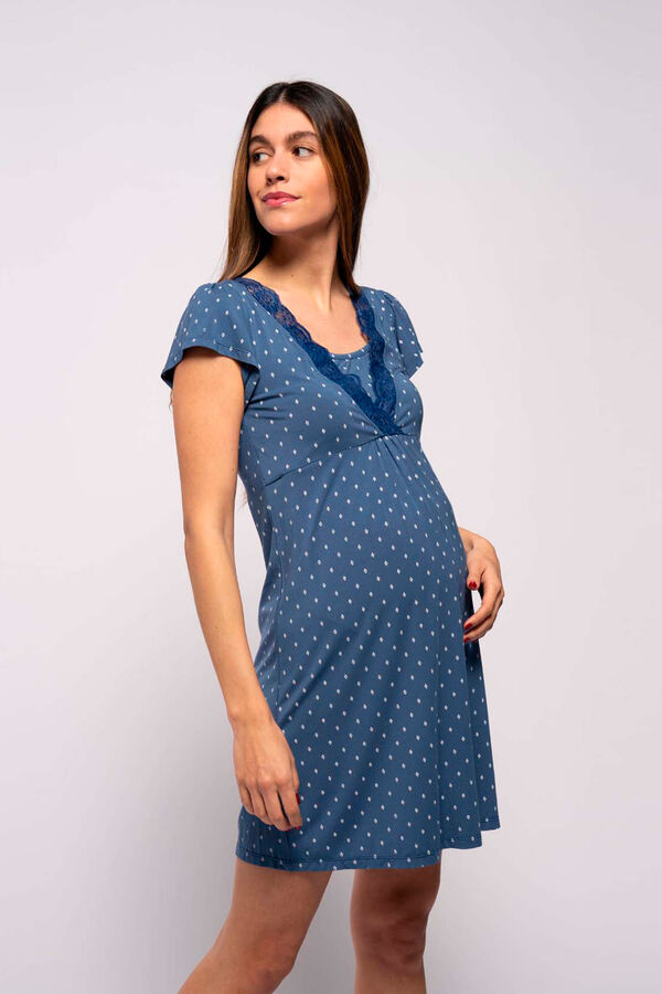Womensecret Tie style print nursing short-sleeved nightgown blue