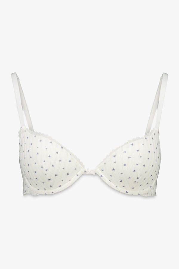 Women'secret White classic cotton heart print bra BEAUTIFUL beige