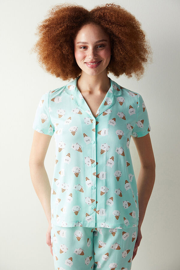 Penti Conjunto de pijama de cal&ccedil;as camisa de manga curta de gelado verde