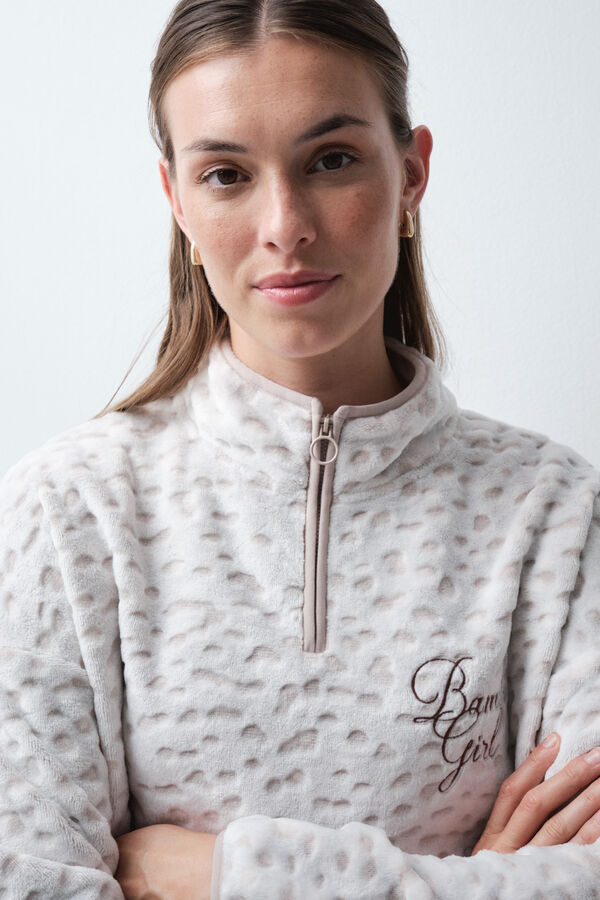 Women'secret Pyjama long polaire imprim&eacute; beige