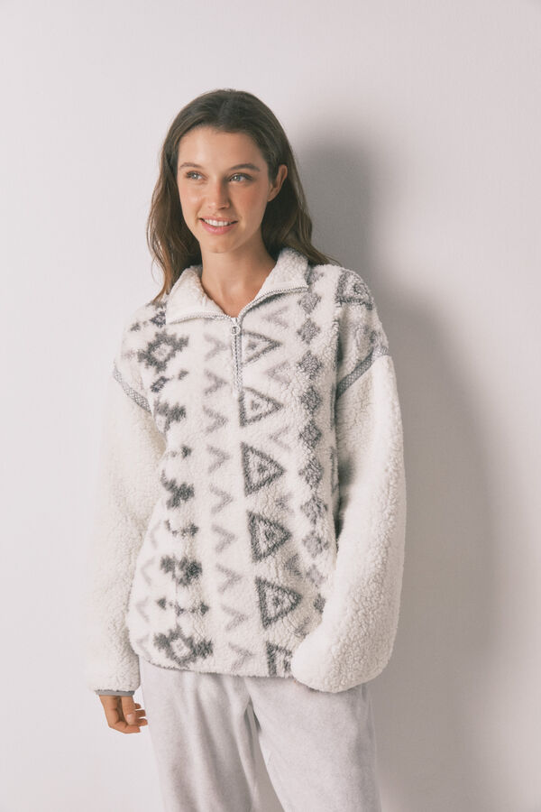 Women'secret Long print faux shearling and fleece long pyjamas printed