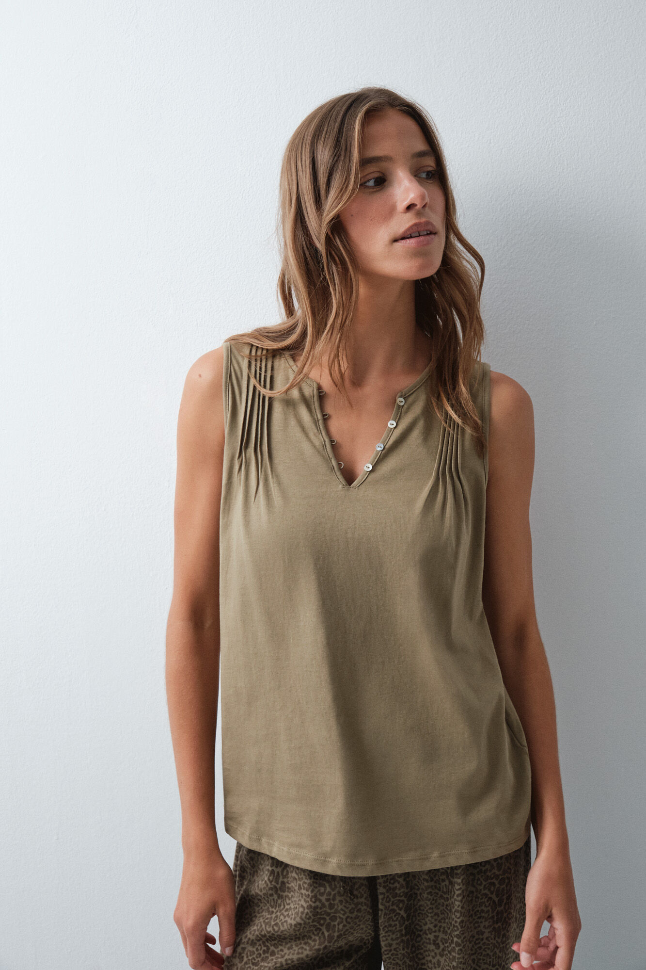 Women'secret T-shirt sans manches en coton vert
