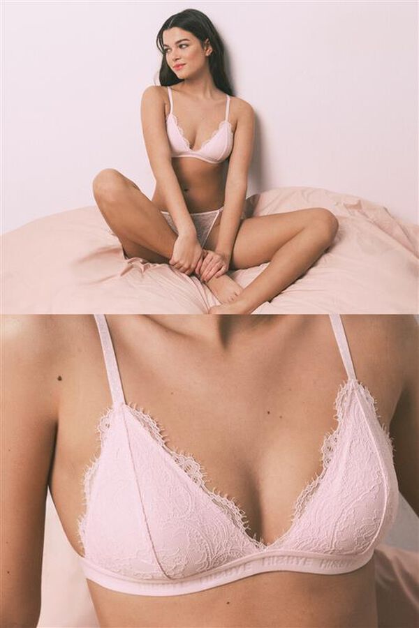 HI&BYE Roze čipkasti trouglasti grudnjak Roze