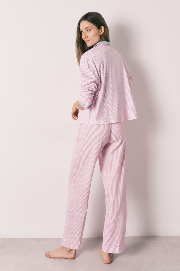 Women'secret Pink cotton striped long classic pyjamas pink