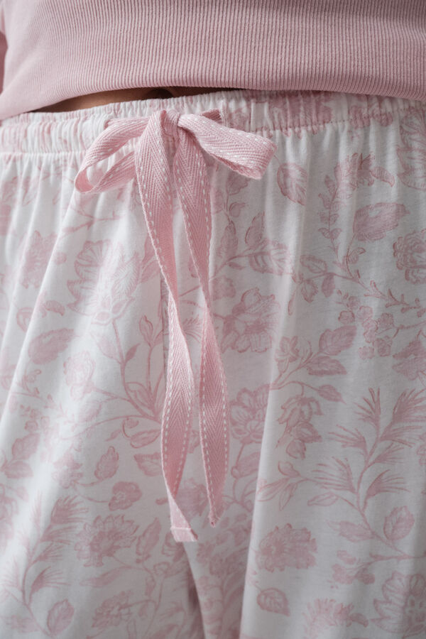 Women'secret Pink cotton floral long pyjamas pink