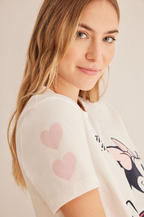 Womensecret Minnie-mintás, szívecskés pizsama, 100% pamutból bézs