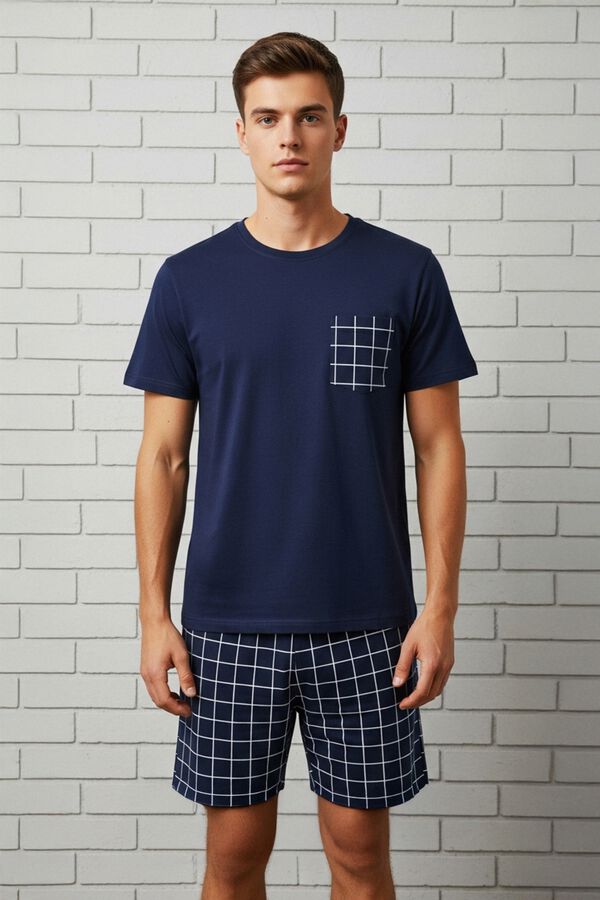 Trendyol Conjunto de pijama corto cuadros azul