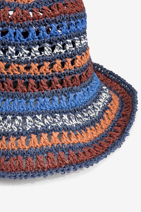 Vilanova Striped straw effect bucket hat blue