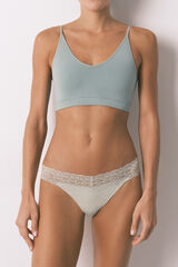 Women'secret Green cotton and lace plain thong green