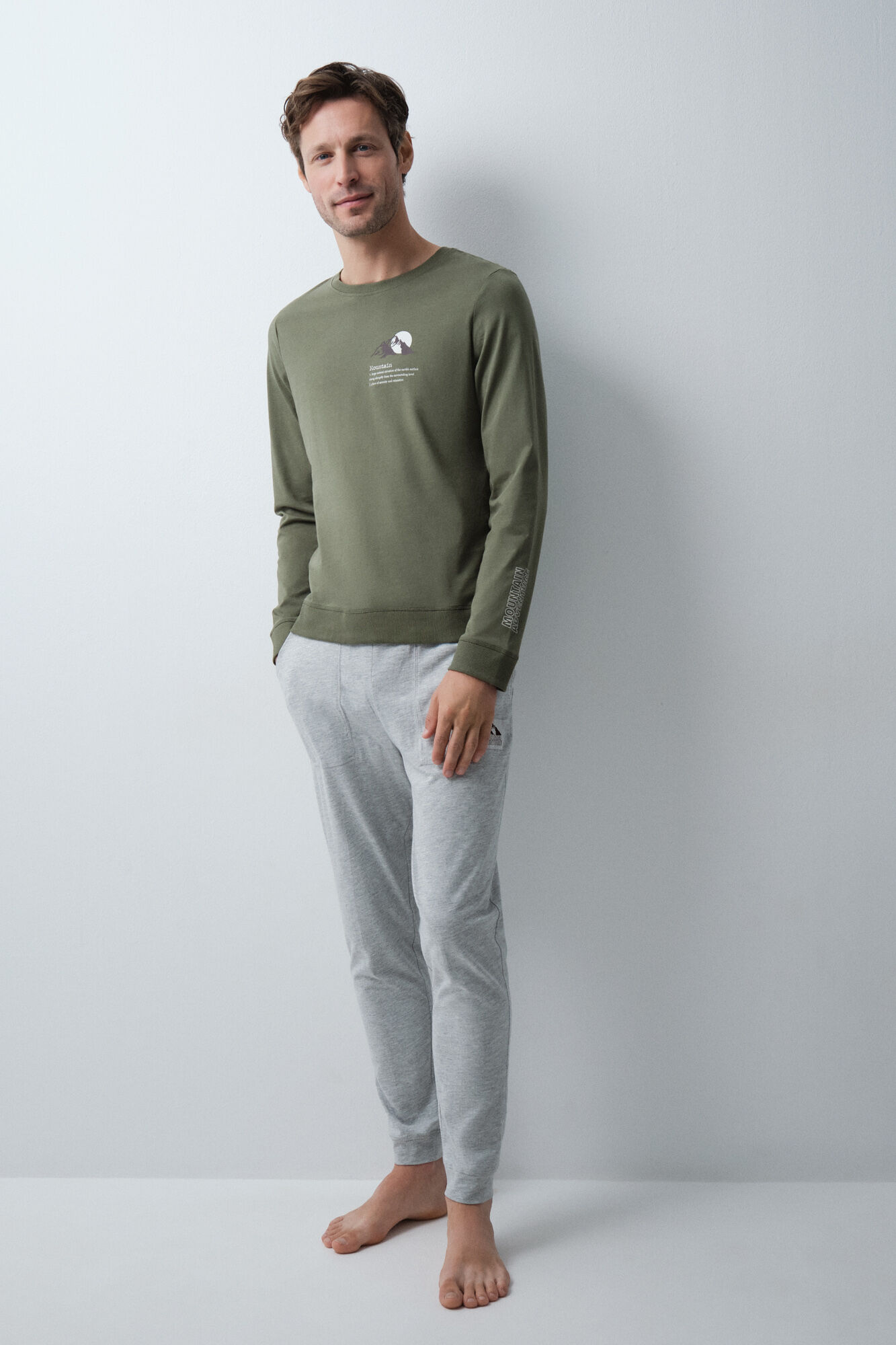 Women'secret Pyjama long en coton vert gris
