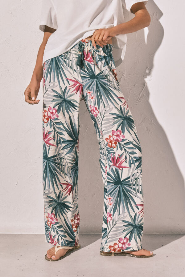 Women'secret Green print long trousers green