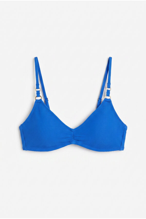 Women'secret Blue ribbed push-up bikini top blue