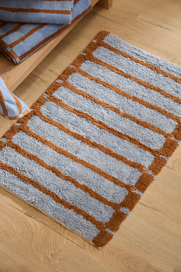 Calma House Alfombra de baño a rayas azules Saturno azul