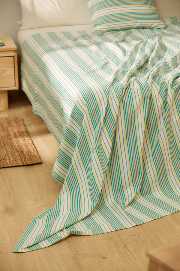 Calma House Recycled cotton sofa cover with turquoise striped Haiti blue