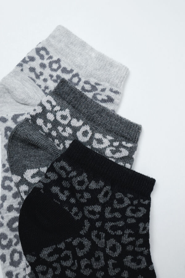 Women'secret Animal print 3-pack ankle socks grey