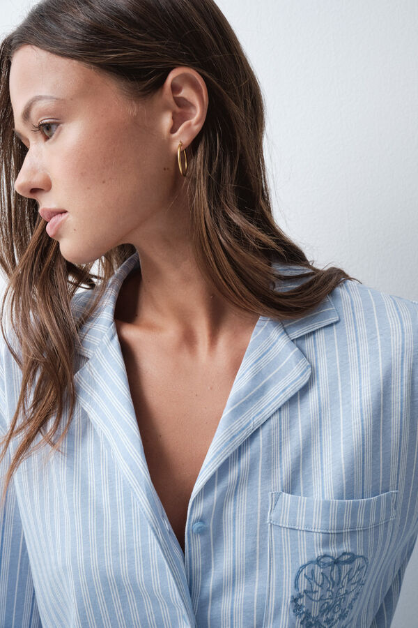 Women'secret Pyjama long chemise &agrave; rayures bleu bleu