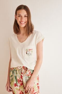 Womensecret T-shirt 100 % coton manches courtes Snoopy beige