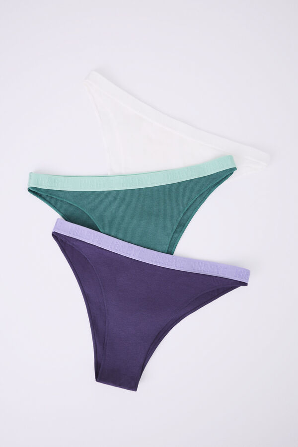 Womensecret Lot 3 tangas coton vert, violet et blanc 