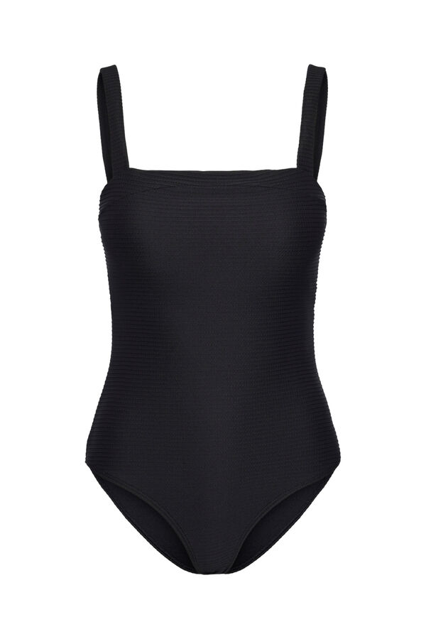 Womensecret One-piece swimsuit with a straight neckline and tie detail at the back. szürke