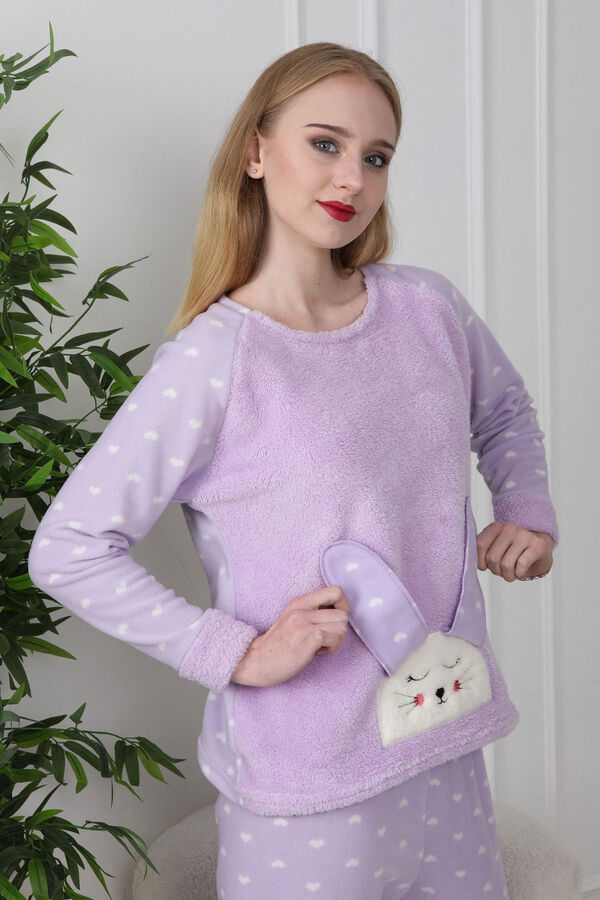 Trendyol Conjunto pijama polar conejo y corazones lila&nbsp;&nbsp; morado/lila