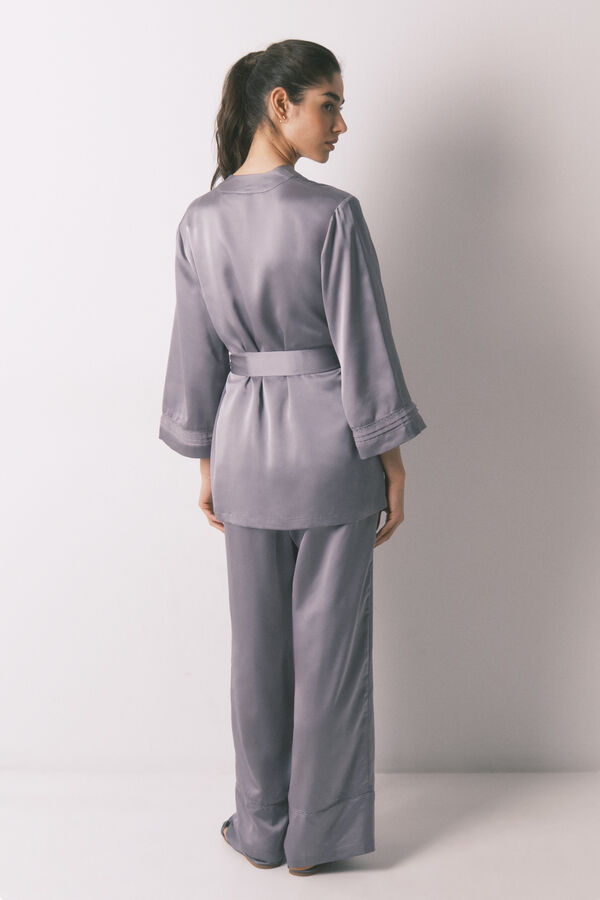 Women'secret Ensemble pyjama satin et dentelle gris gris