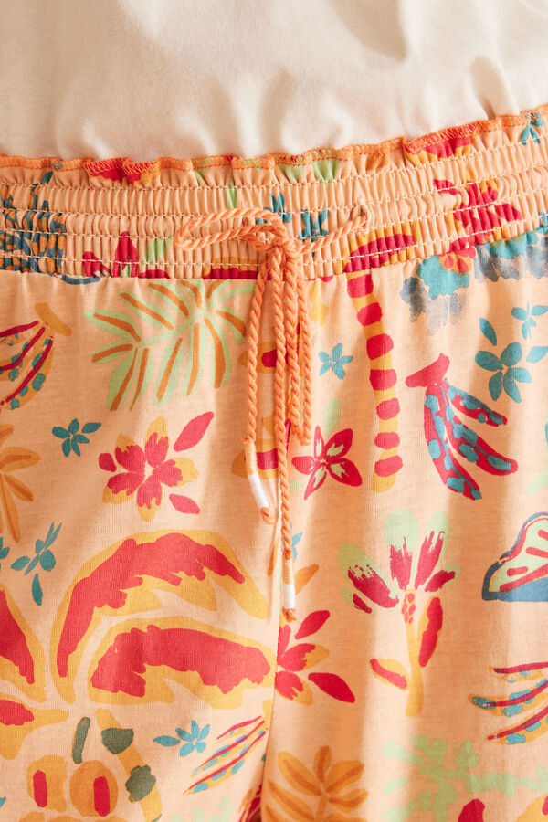 Womensecret 100% pamut trópusi mintás pizsama bézs